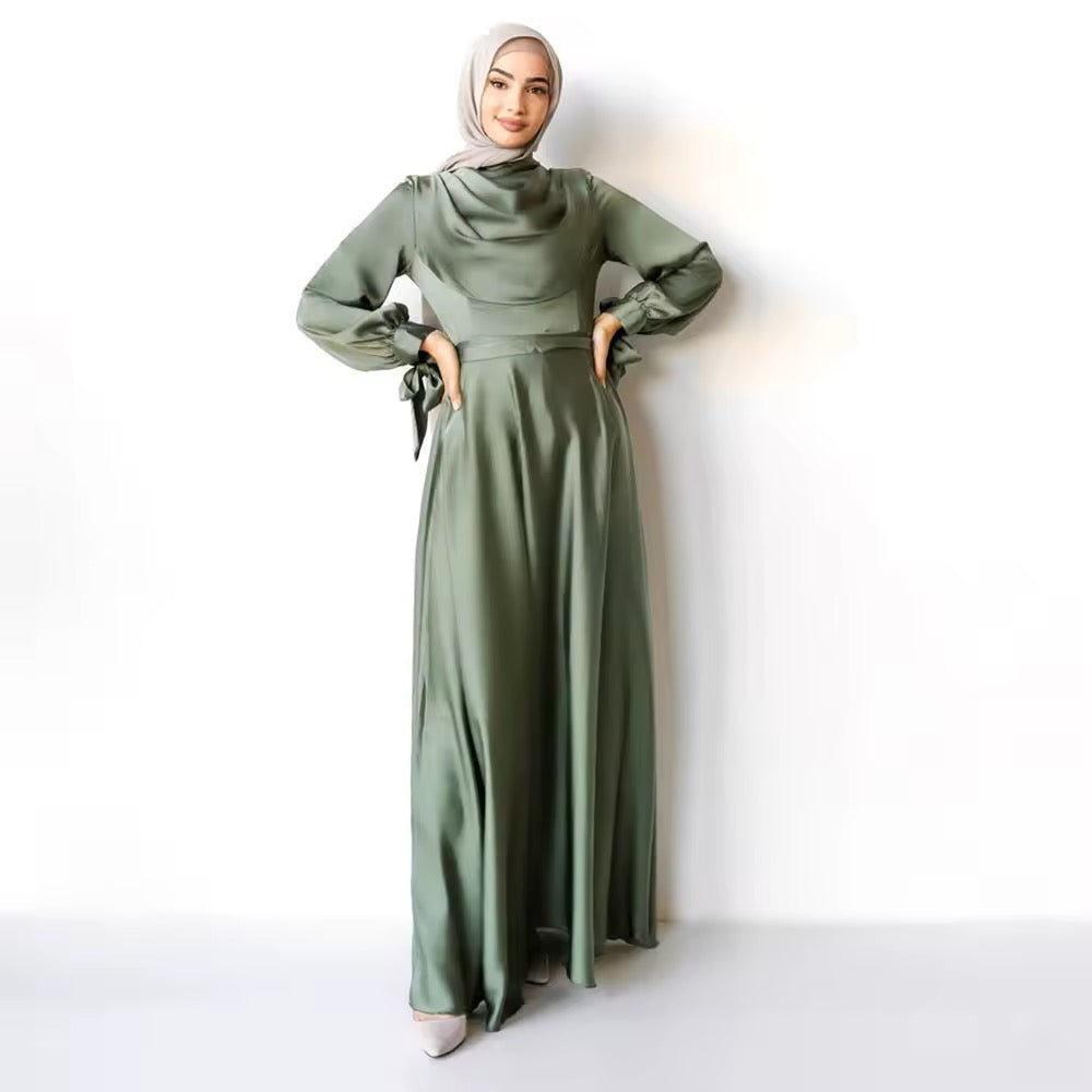 Elegant Sage Satin Abayas