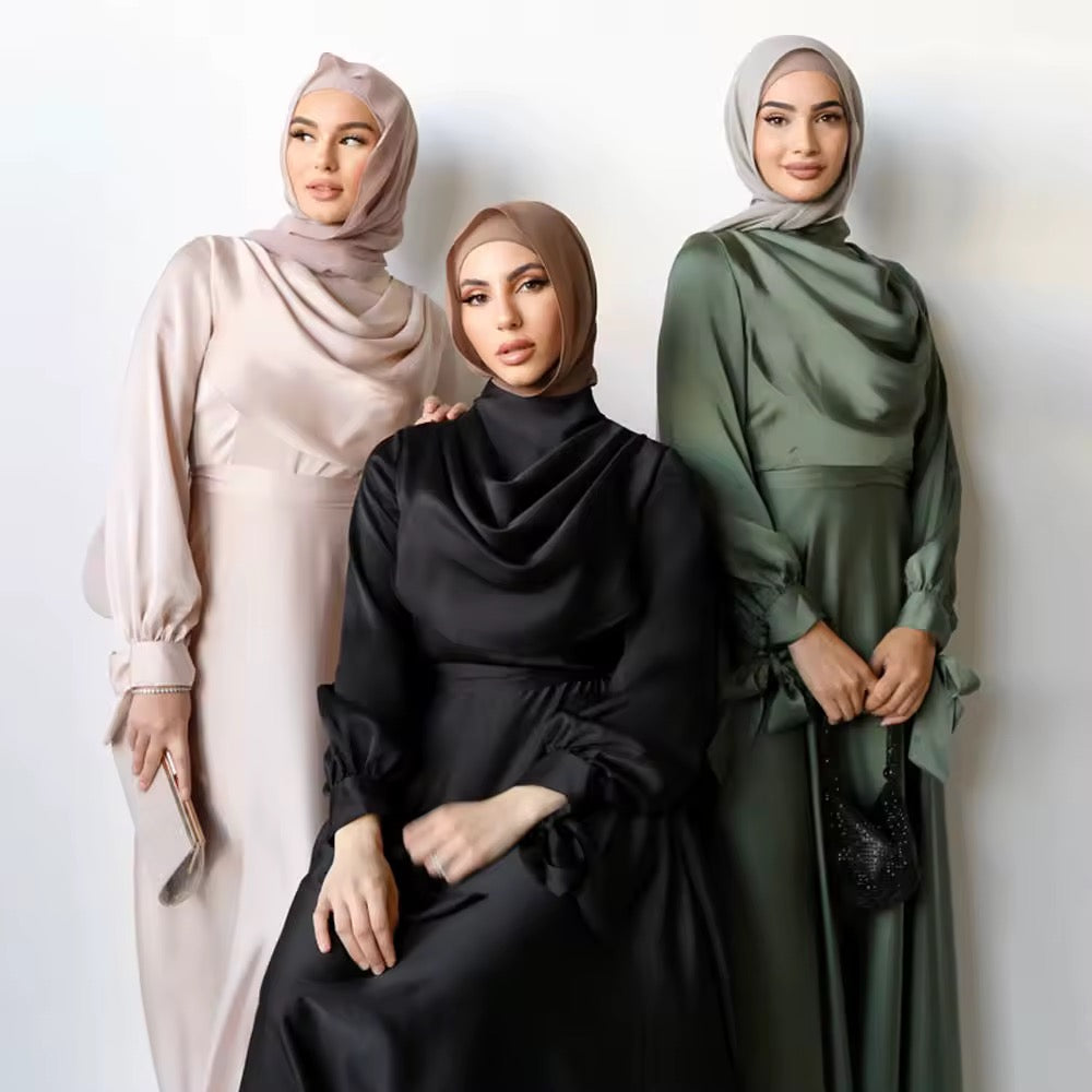 Elegant Sage Satin Abayas