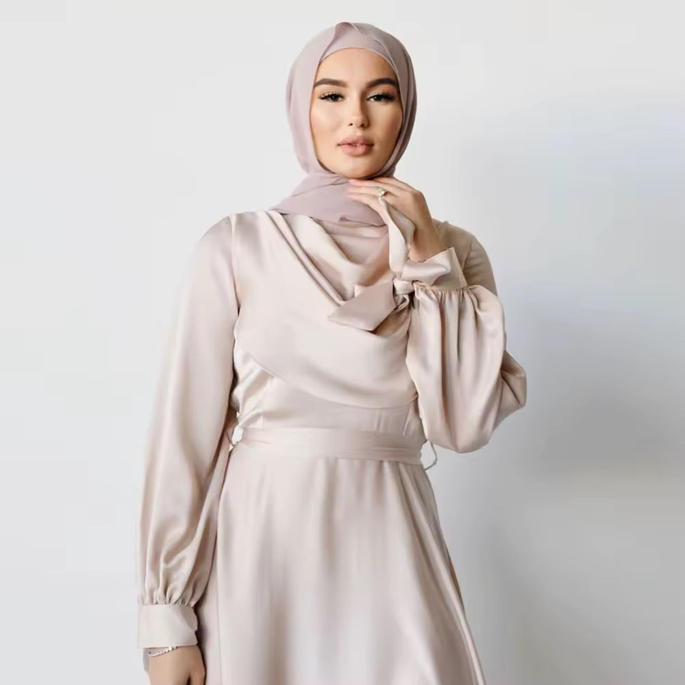 Elegant Sage Satin Abayas