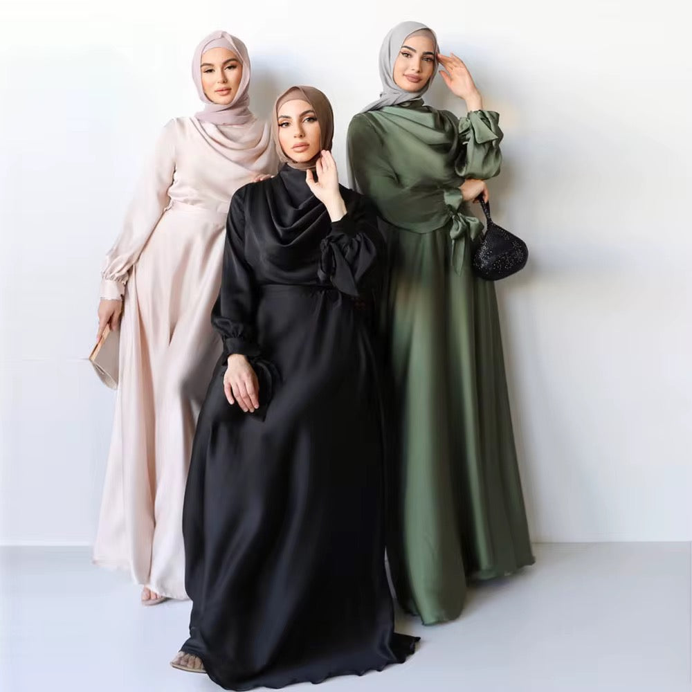 Elegant Sage Satin Abayas